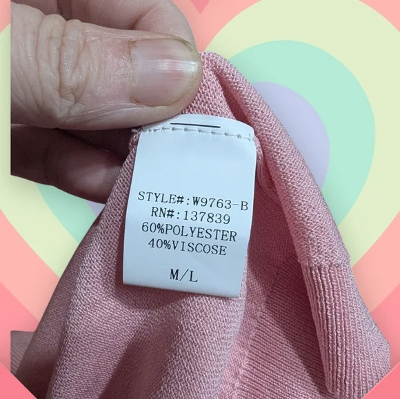 EUC Debut Pink Knit Short Sleeve Poodle Graphic Sweater Top M/L - Picture 9 of 11